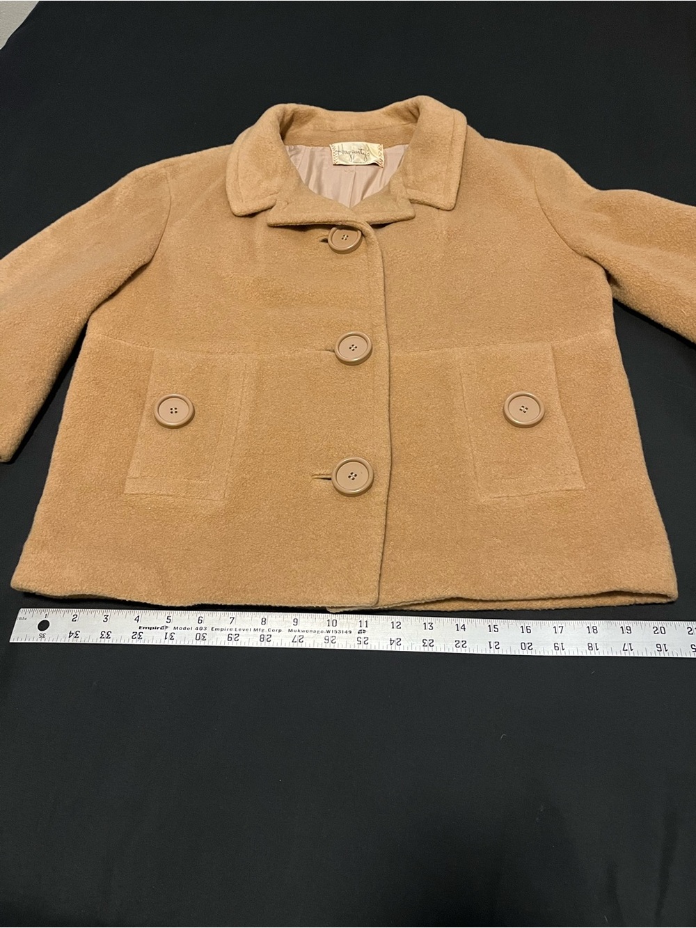 Classic Camel Pea Coat - Button Front Short Coat - Picture 5 of 12